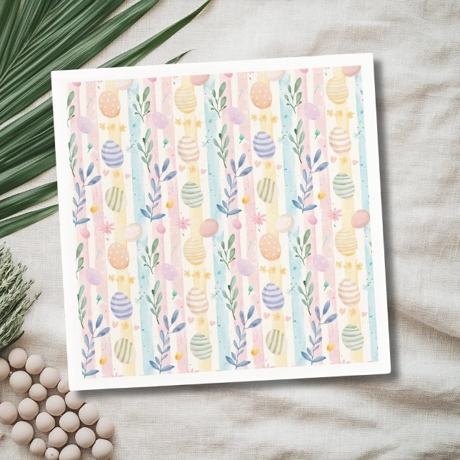 Elegante Pastell-Wasserfarbe-Osterstreifen-Eier Serviette (Von Creator hochgeladen)