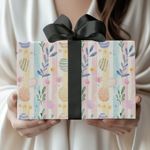 Elegante Pastell-Wasserfarben-Osterstreifen-Eier Geschenkpapier