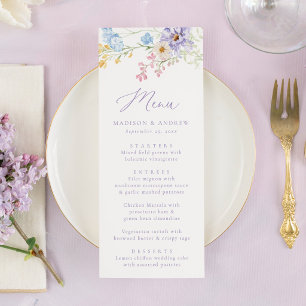 Elegante Pastell-Wildblumengarten-Hochzeit Menükarte