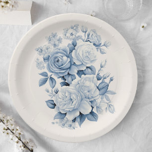 Elegante Pastellblaue Aquarellrosen Pappteller