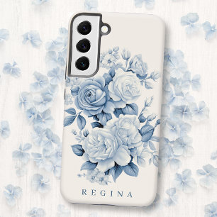 Elegante Pastellblaue Aquarellrosen Personalisiert Samsung Galaxy Hülle