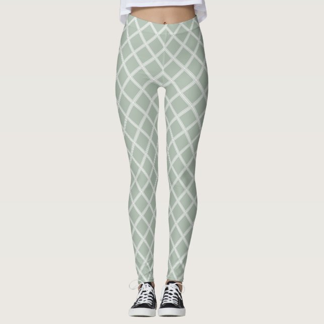 Elegante Pastellfarbe Moderne grüne, weiße Vorlage Leggings (Vorderseite)