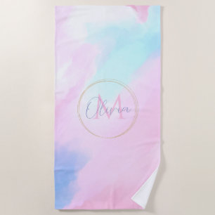 Elegante Pastellfarben Blau Pink Aquarellmalerei Strandtuch