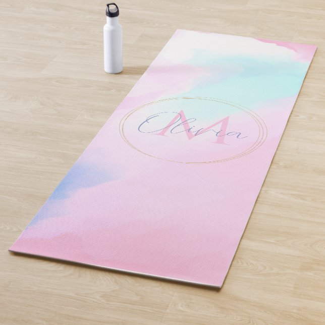 Elegante Pastellfarben Blau Pink Aquarellmalerei Yogamatte (Beispiel)