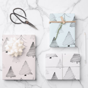 Elegante Pastellfarben Handgezeichnete Weihnachtsb Geschenkpapier Set