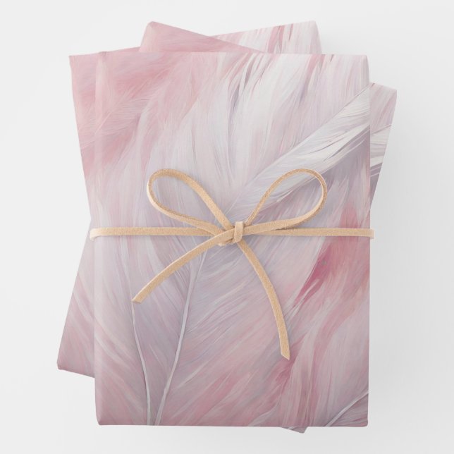 Elegante Pastellfarben Rosa und Weiße Feather Text Geschenkpapier Set (Beispiel)
