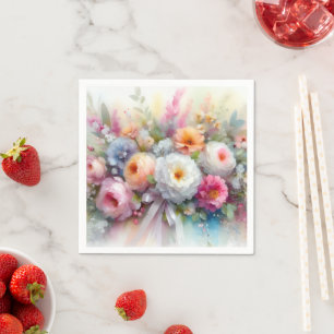 Elegante Pastellfarben Wasserfarbe Aquarell Blumen Serviette