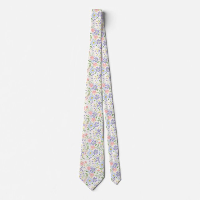 elegante pastellfarbene Blumenkrawatte Krawatte (Vorderseite)