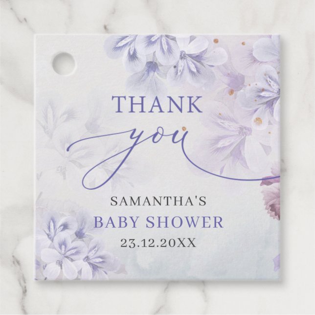 Elegante pastellfarbene lila Frühlingsblumen Babyd Geschenkanhänger (Vorderseite)