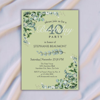 Elegante Pastellgrüne Blumen Frauen 40. Geburtstag Einladung