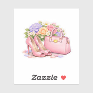 Elegante Pastellrosa High Heels Luxushandtasche Aufkleber
