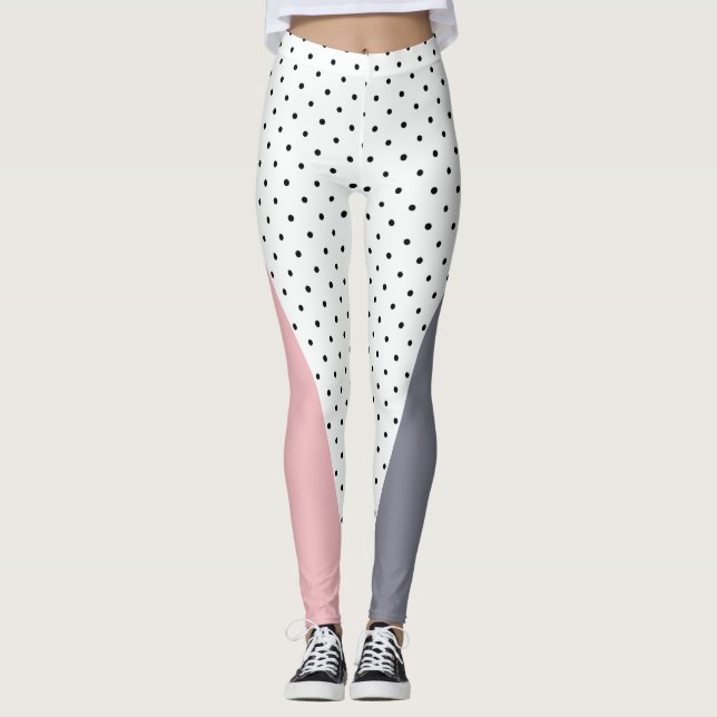 Elegante pastellrosa lila geometrische Polka-Punkt Leggings (Vorderseite)