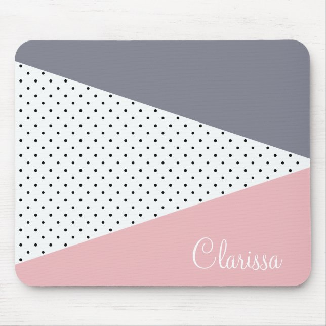 Elegante pastellrosa lila geometrische Polka-Punkt Mousepad (Vorne)