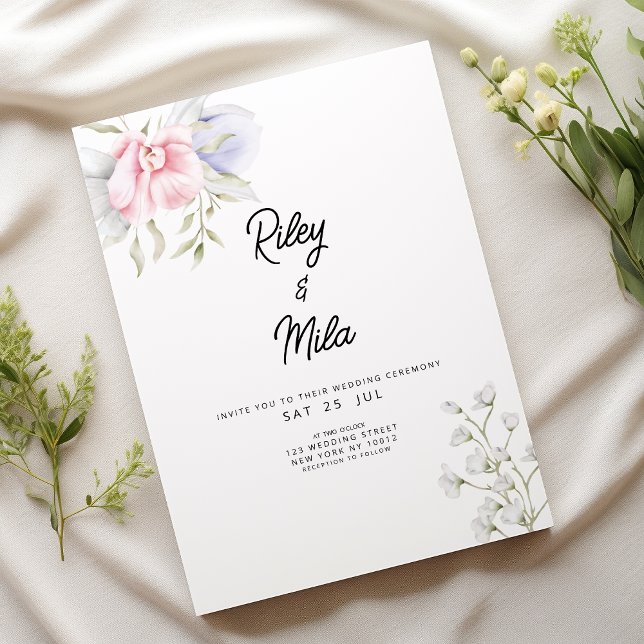 Elegante pastellrosa Minze lila Blume Hochzeit Einladung (Elegant pastel pink mint lilac flower Wedding )