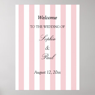 Elegante Pastellrosa-Streifen Hochzeit Willkommens Poster