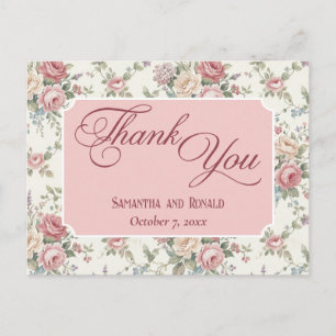 Elegante Pastellrosen Shabby Chic Hochzeit Danke Postkarte