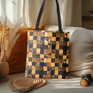 Elegante Patchwork-Tasche mit Blauer und Beige-Blü