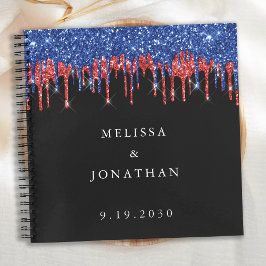 Elegante Patriotic Red Blue Glitzer Tropfen Weddin Notizbuch