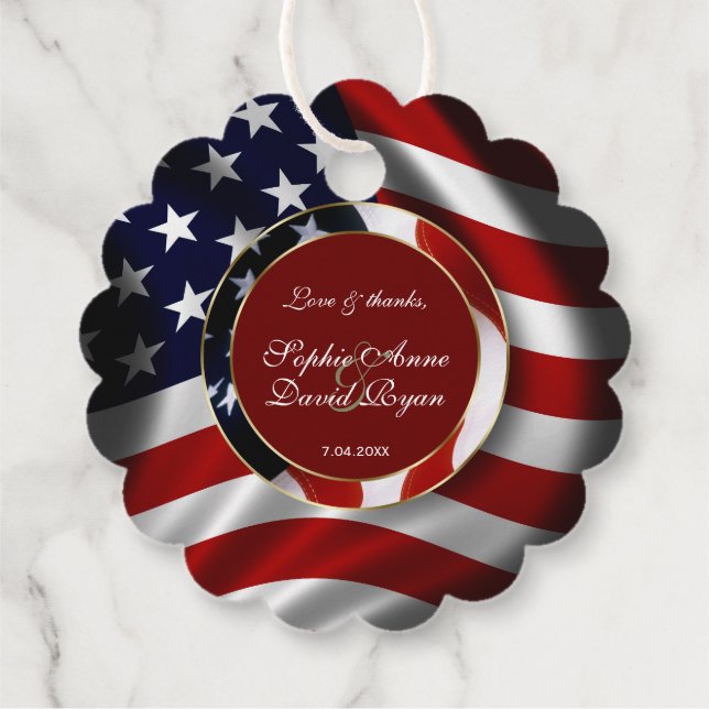 Elegante Patriotic USA Flag Gold Frame Wedding Geschenkanhänger (Rückseite)