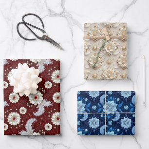 Elegante patriotische Blumengestaltung, 3 flache G Geschenkpapier Set