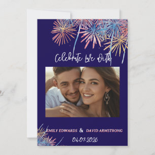 Elegante patriotische Feuerwerke 4. Juli Hochzei Einladung