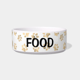 Elegante Paw Print White & Gold Food Cat oder Hund Napf