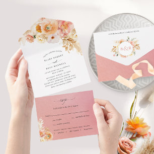 Elegante Peach and Coral Floral Wedding with UAWG  All In One Einladung