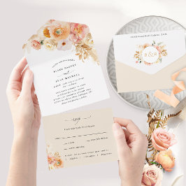 Elegante Peach and Cream Floral Wedding with UAWG All In One Einladung