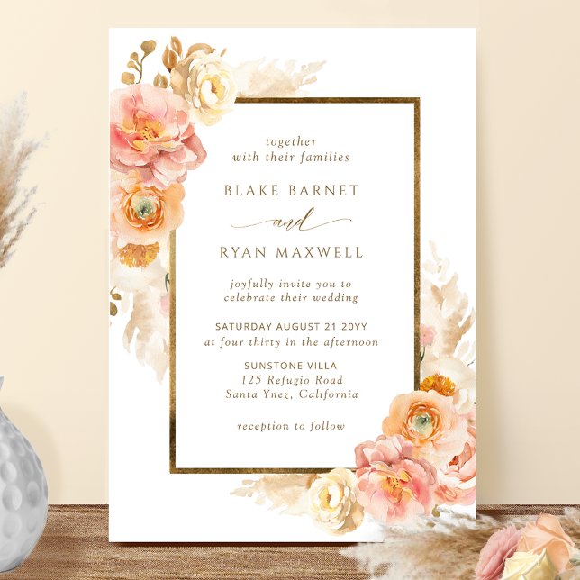 Elegante Peach, Blush and Cream Floral Wedding Einladung (Von Creator hochgeladen)