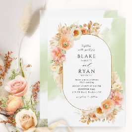 Elegante Peach Blush Cream und grüne Oval Wedding Einladung