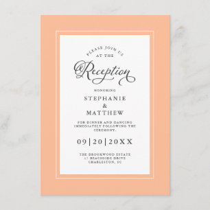 Elegante Peach Border Wedding Reception Calligraph Begleitkarte