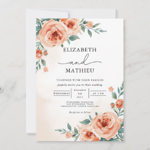Elegante Peach Botanical Floral Wedding Einladung