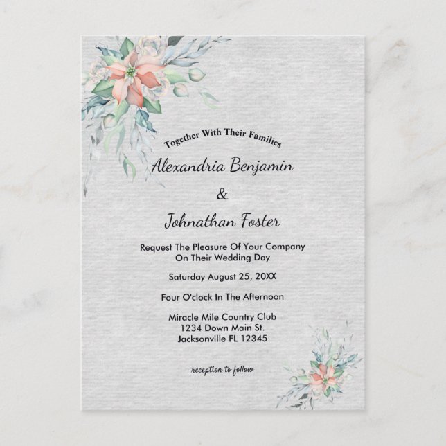 Elegante Peach Coral Blume Bouquet Wedding Postkarte (Vorderseite)