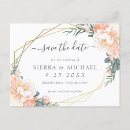 Elegante Peach Cream Gold Floral Save the Date Ankündigungspostkarte