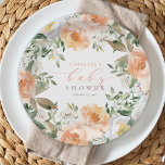 Elegante Peach Floral Baby Bloom Girl Babydusche Pappteller<br><div class="desc">Peach Baby In Bloom Girl Babydusche Papier Teller mit schönen pfirsich und weiß blumengeschmückten Blume und Grünpflanzen sowie moderne Kalligraphie.</div>