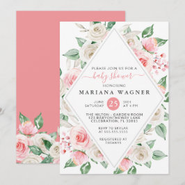 Elegante Peach Floral Baby Shower Einladung