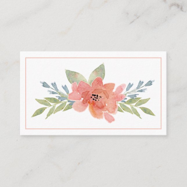 Elegante Peach Floral Business Card Wasserfarbe Visitenkarte (Vorderseite)