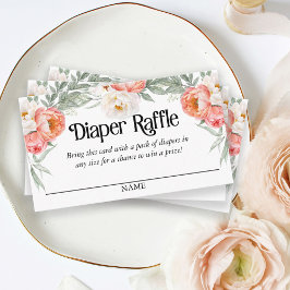 Elegante Peach Floral Diaper Raffle Skripttext Begleitkarte