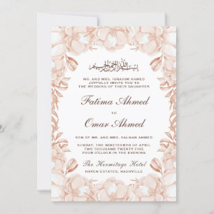 Elegante Peach Floral Islamische Hochzeit Einladung