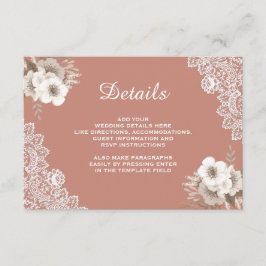 Elegante Peach floral Lace Hochzeitdetails Begleitkarte