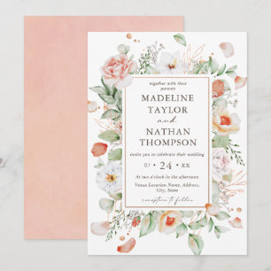 Elegante Peach Floral Water Border Wedding Einladung