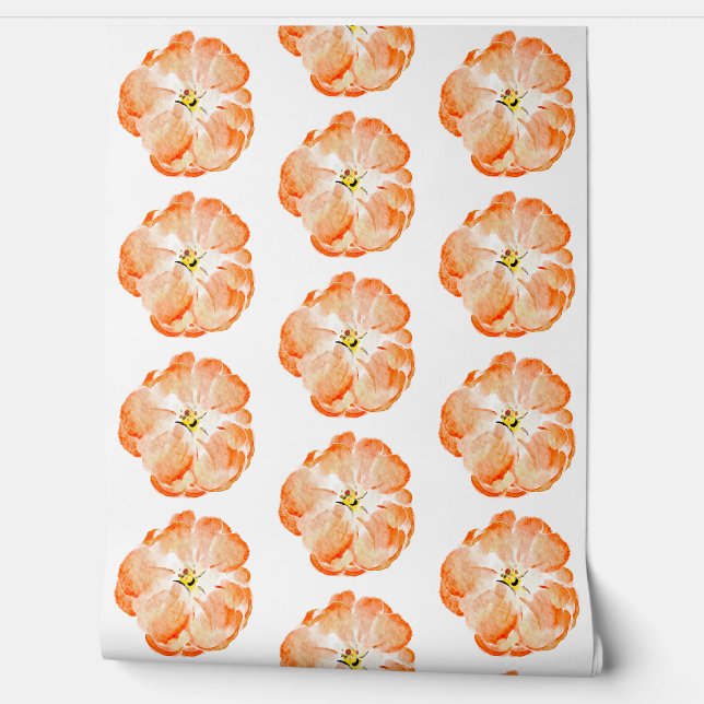 Elegante Peach Floral Watercolor Tapete (Abrollen)