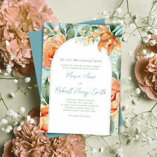 Elegante Peach Floral Wedding Boho Arch Einladung
