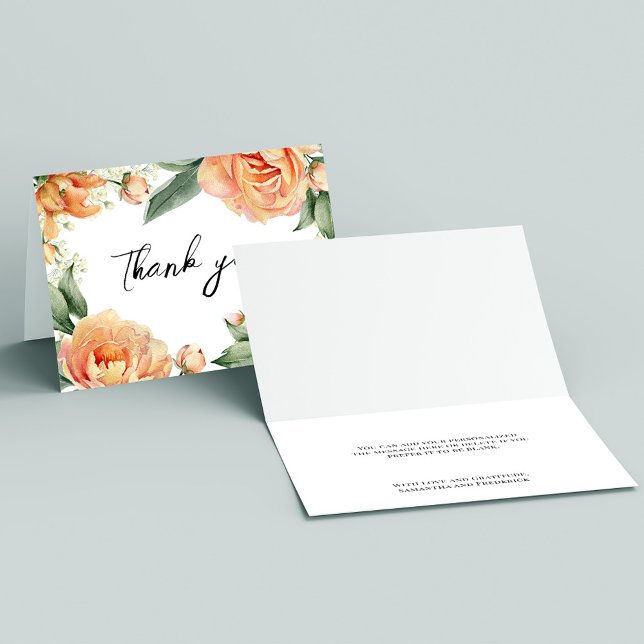 Elegante Peach Floral Wedding Dankeskarte (Peach floral thank you card. )