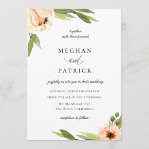 Elegante Peach Floral Wedding Einladung