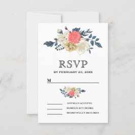 Elegante Peach Floral Wedding RSVP Karte