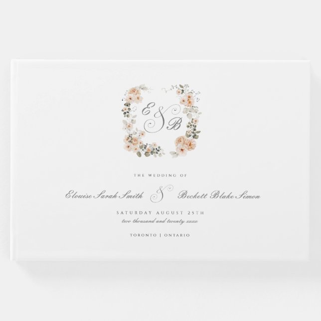 Elegante Peach Garden Floral Wedding Gästebuch (Vorderseite)