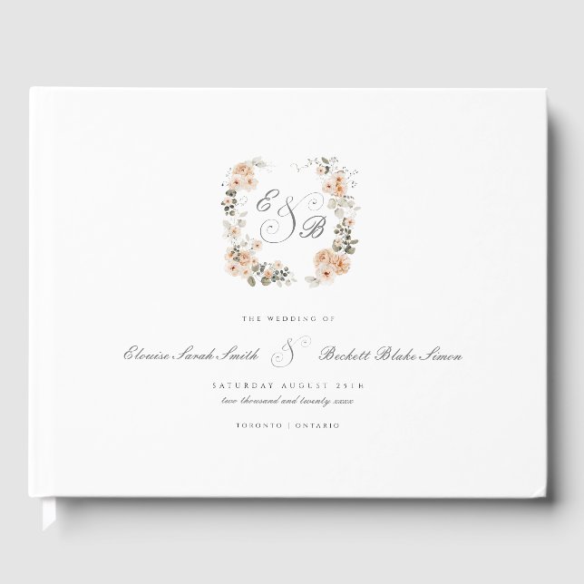 Elegante Peach Garden Floral Wedding Gästebuch (Vorderseite)