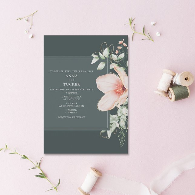 Elegante Peach & Gold Floral Emerald Wedding Invit Einladung (Von Creator hochgeladen)