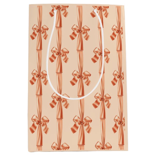 Elegante Peach Imitats Satin Ribbon Bow Mittlere Geschenktüte (Vorderseite)
